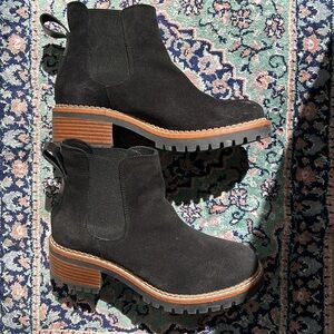 Black Suede Moto Boots Leather Upper Waffle Soles Women’s 39 made in Spain